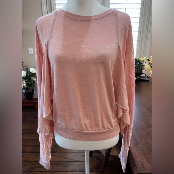 We The Free Salmon Pink Draped Layered Oversized Sweatshirt Top M Boho Artsy - Picture 5 of 11